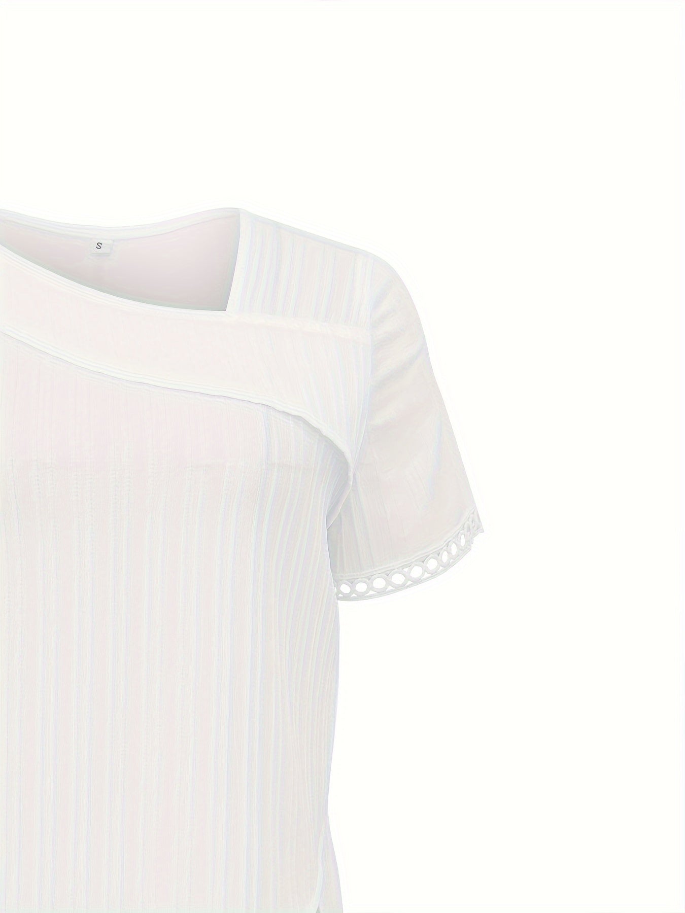 Lace Trim Asymmetrical Blouse, Elegant Short Sleeve Top For Spring & Summer, Women's Clothing