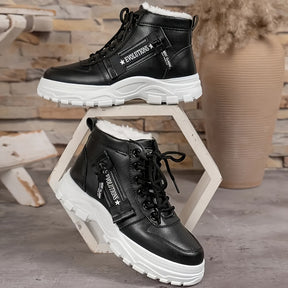 Women's Plush Lined Ankle Boots, Trendy Thermal Platform High Top Snow Boots, Winter Warm Lace Up Short Boots