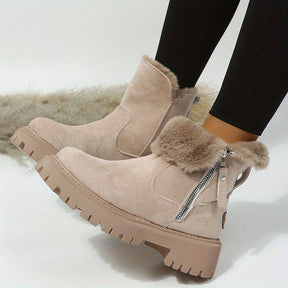 Ladies' Fashionable Short Boots with Fluffy Lining, Winter Thick-Soled, Zip Closure, and TPR Sole