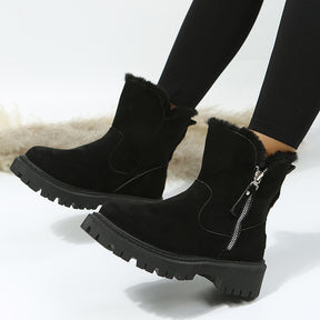 Ladies' Fashionable Short Boots with Fluffy Lining, Winter Thick-Soled, Zip Closure, and TPR Sole