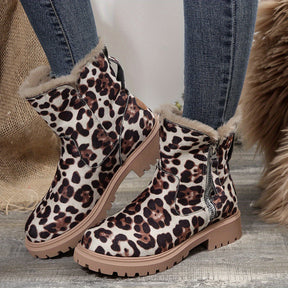 Ladies' Fashionable Short Boots with Fluffy Lining, Winter Thick-Soled, Zip Closure, and TPR Sole