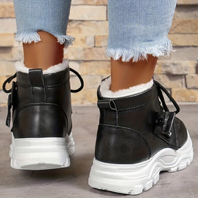 Women's Plush Lined Ankle Boots, Trendy Thermal Platform High Top Snow Boots, Winter Warm Lace Up Short Boots