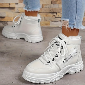 Women's Plush Lined Ankle Boots, Trendy Thermal Platform High Top Snow Boots, Winter Warm Lace Up Short Boots