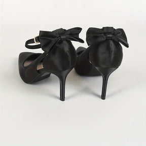 Women's Bowknot Decor Stiletto Heels, Elegant Point Toe Dress Pumps, Fashion Buckle Strap Heels