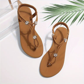 Women's Flower Decor Flat Sandals, Fashion Clip Toe Summer Shoes, Lightweight Ankle Strap Sandals