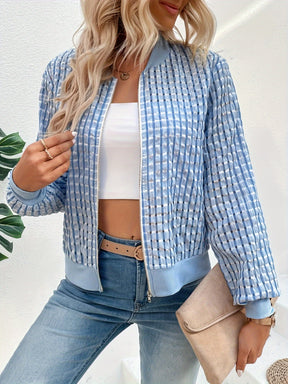 Plaid Print Zipper Versatile Jacket, Casual Long Sleeve Jacket For Spring & Fall, Women's Clothing