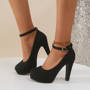 Women's Platform Super High Heels, All-Match Black Ankle Strap Pumps, Elegant Evening Dress Shoes