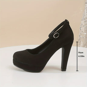 Women's Platform Super High Heels, All-Match Black Ankle Strap Pumps, Elegant Evening Dress Shoes